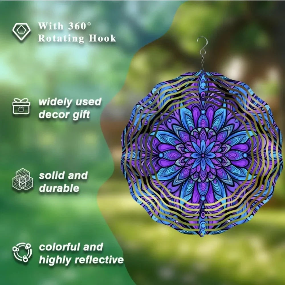 Bohemian Mandala Wind Spinner - Vibrant Metal Design, All-Season Outdoor Decor for Patio Garden Balcony
